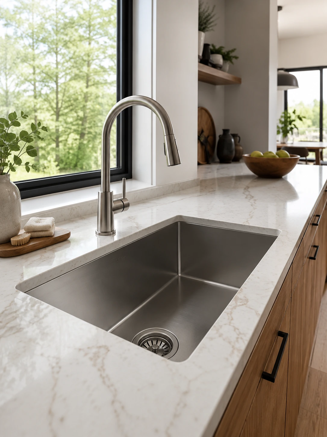 Undermount sink, close view of the basin edge