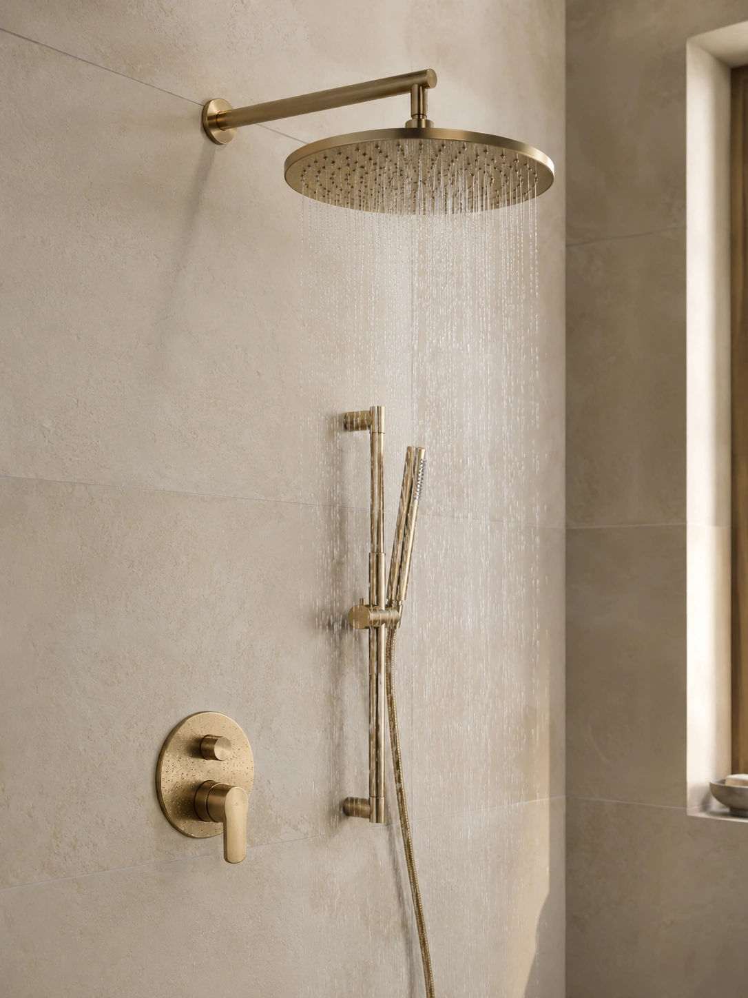 Rain shower system with a wide overhead head
