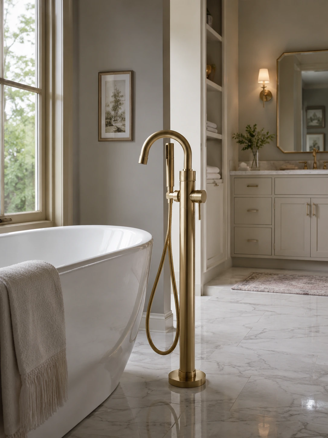 Tub filler, close view of the spout and lever