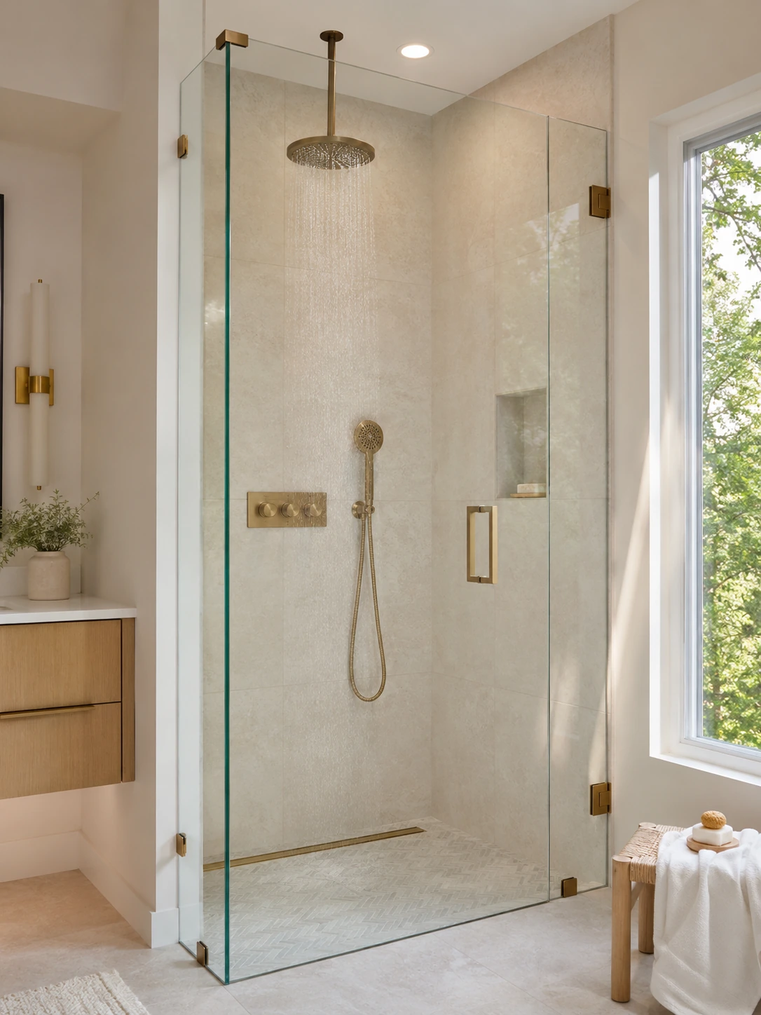Rain shower system, close view of the fixture