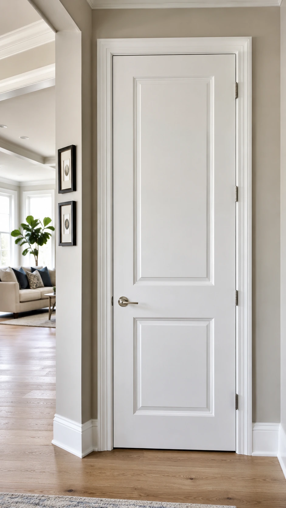 Molded panel interior door in a bedroom