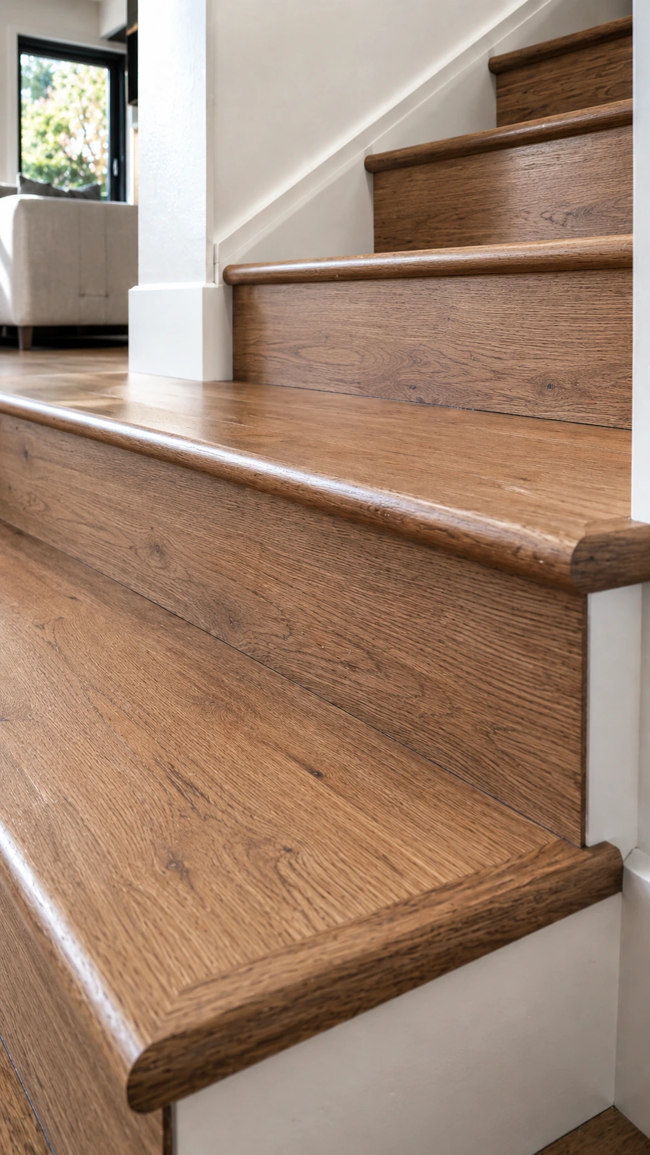 Oak stair nosing on a timber staircase