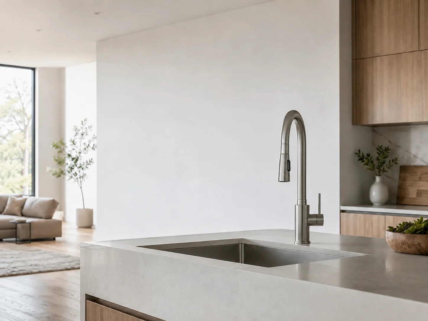 Pull-down kitchen faucet over a sink