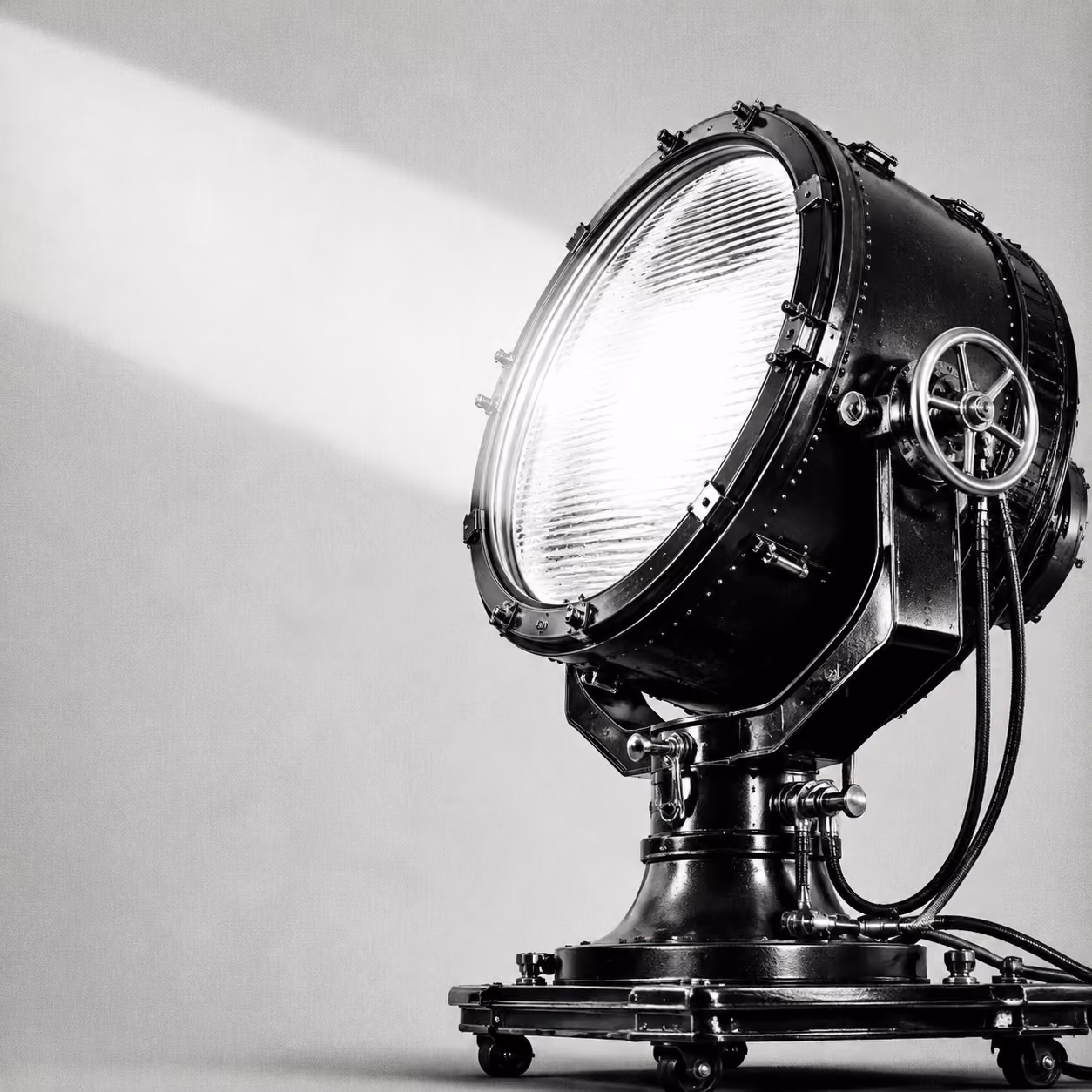 Large vintage spotlight shining into open space
