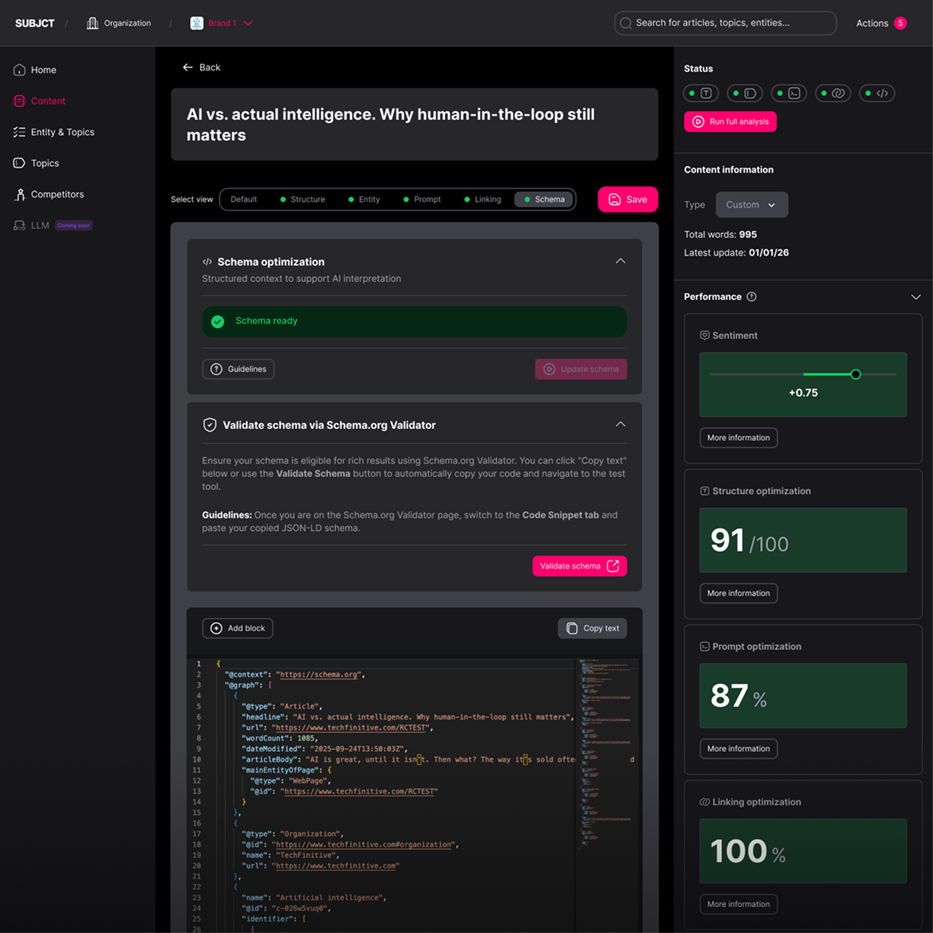 Validating schema JSON-LD with the Schema.org validator