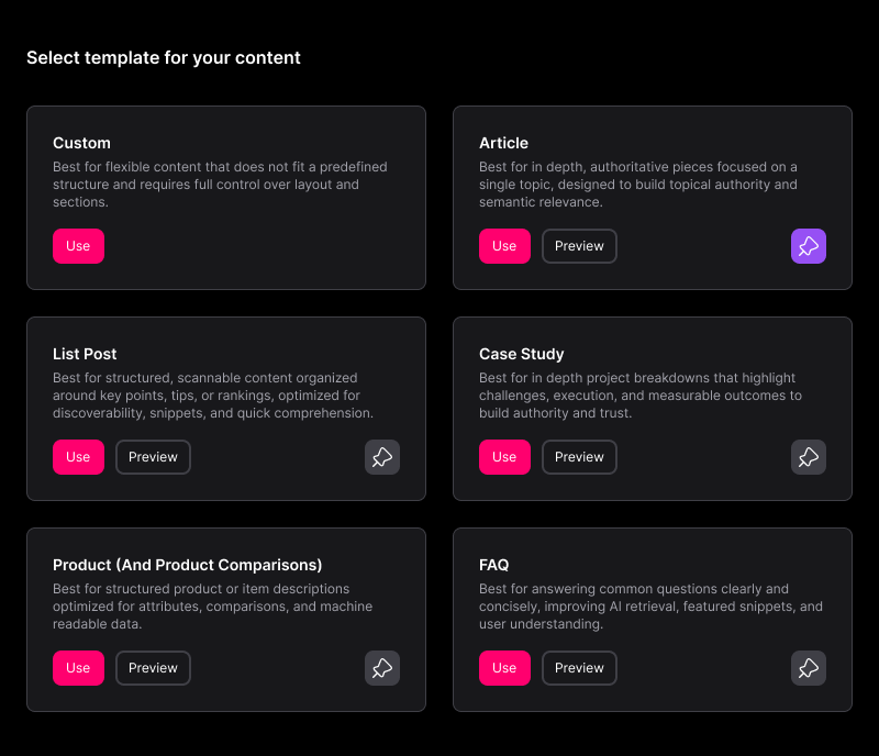 Pre-built content templates in the SUBJCT editor