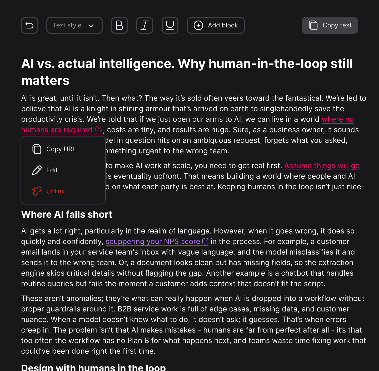 Article to article linking in the editor