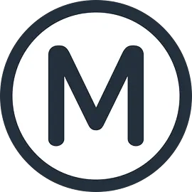 Rond blanc bordé de noir portant la lettre M, pictogramme du métro parisien