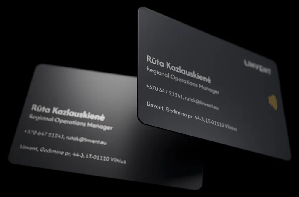 DBC1 physical business cards with contact details and QR code