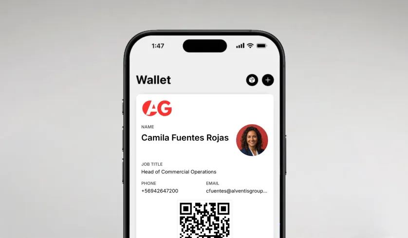 Digital business card in Apple Wallet showing Diana Whitmore profile