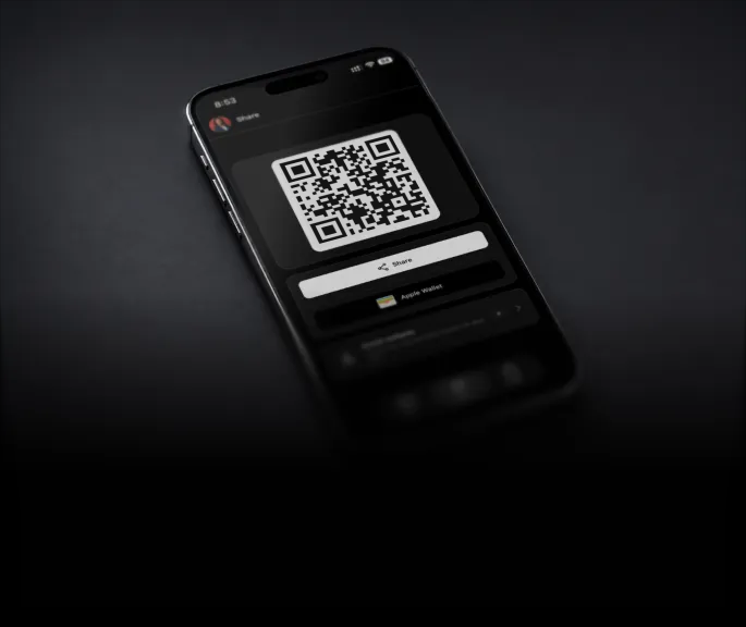 DBC1 mobile app open on a phone, showing the employee's card QR code