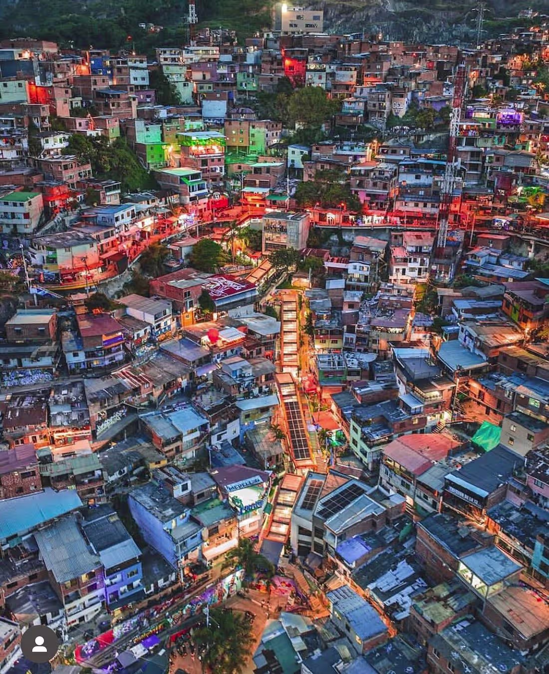 street-view from top in evening