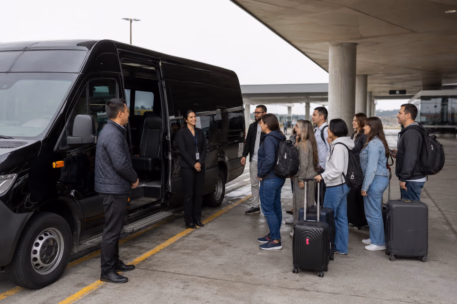 Volpe team member welcoming travelers on arrival
