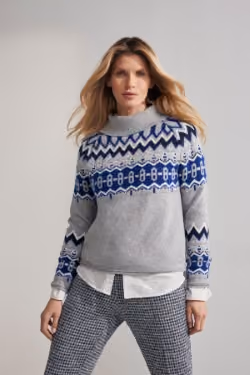 Rabe Winter Kollektion, grauer Pullover mit blauen Muster