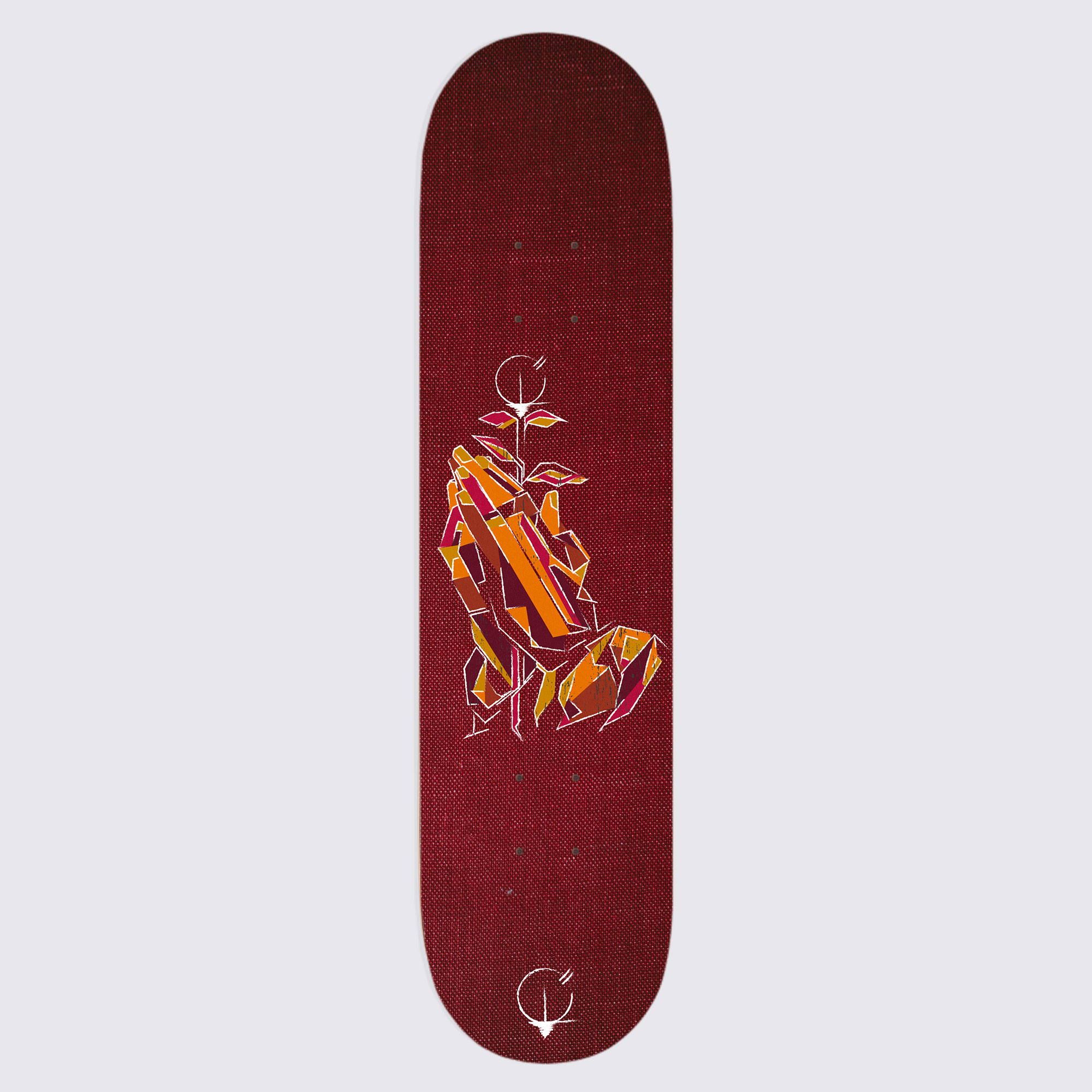 Skateboard La Main de Dieu - fond bordeaux