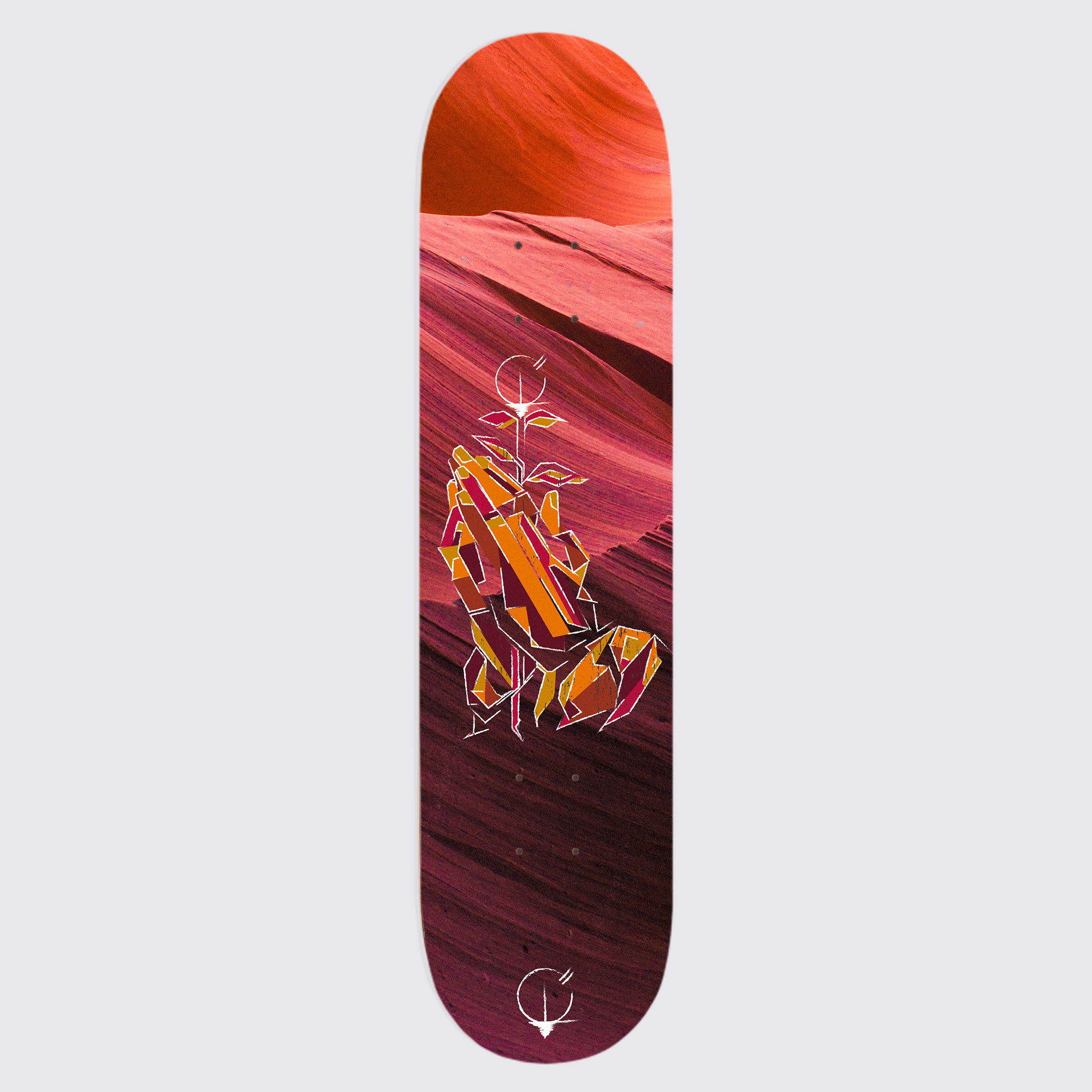 Skateboard La Main de Dieu - fond bleu et rouge