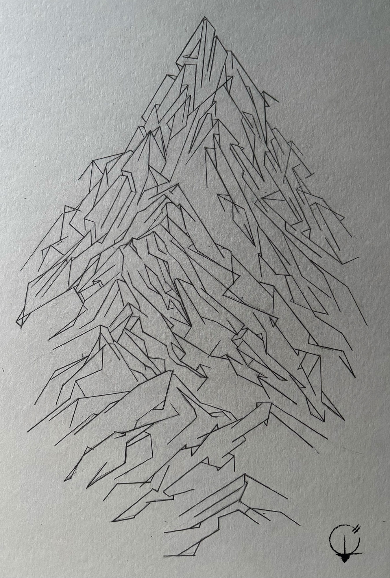 Altitude Fragmentée - dessin original au crayon de la montagne