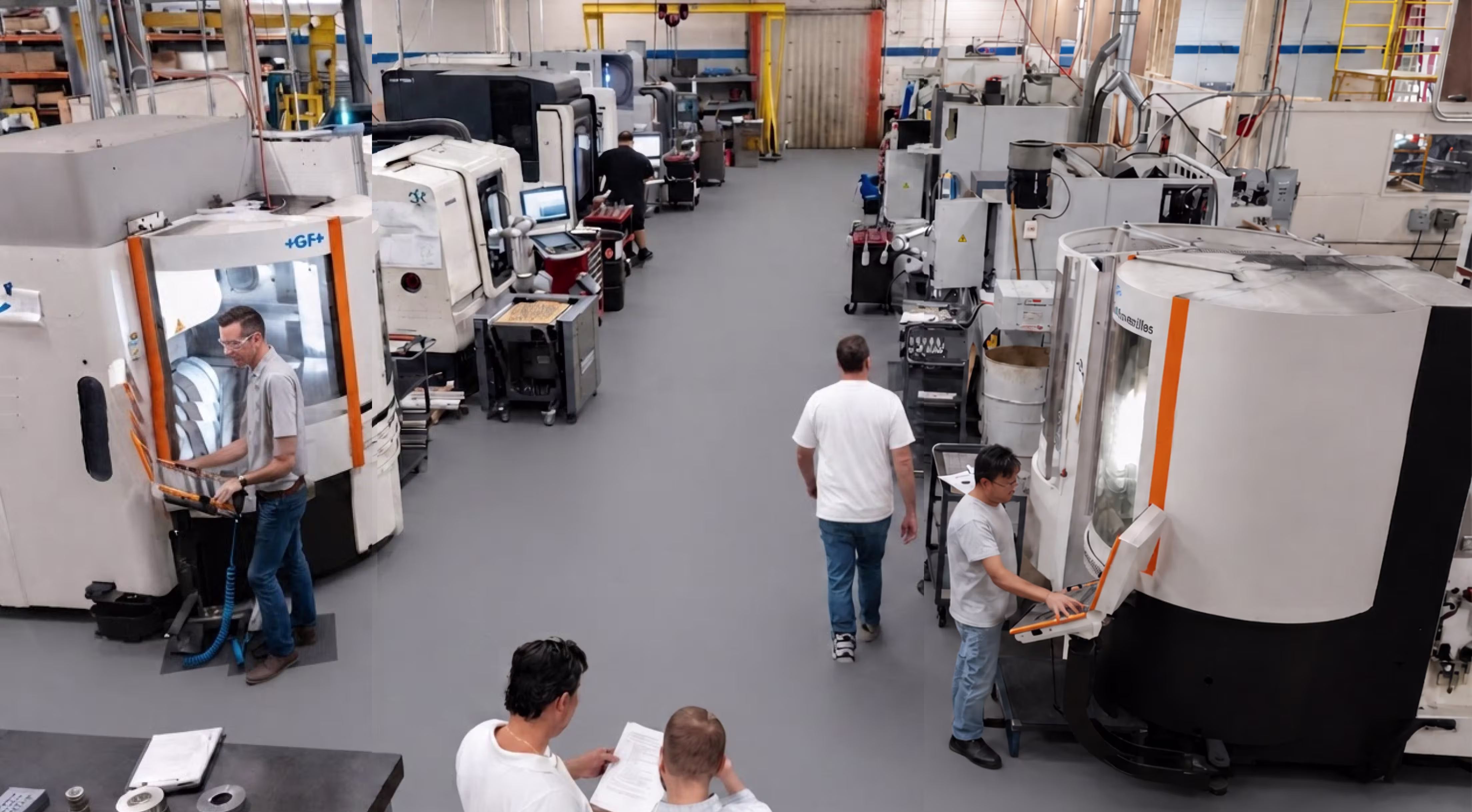Overview of the Uniphase shop floor with technicians at work