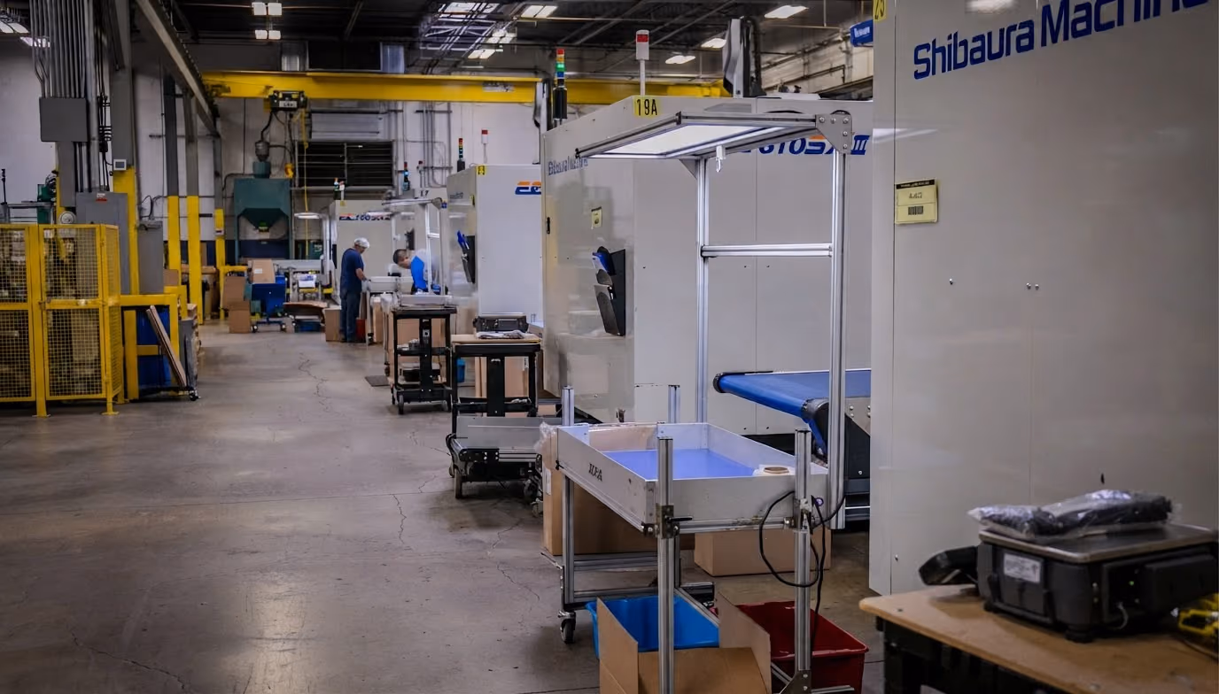 Injection molding presses on the Uniphase production floor