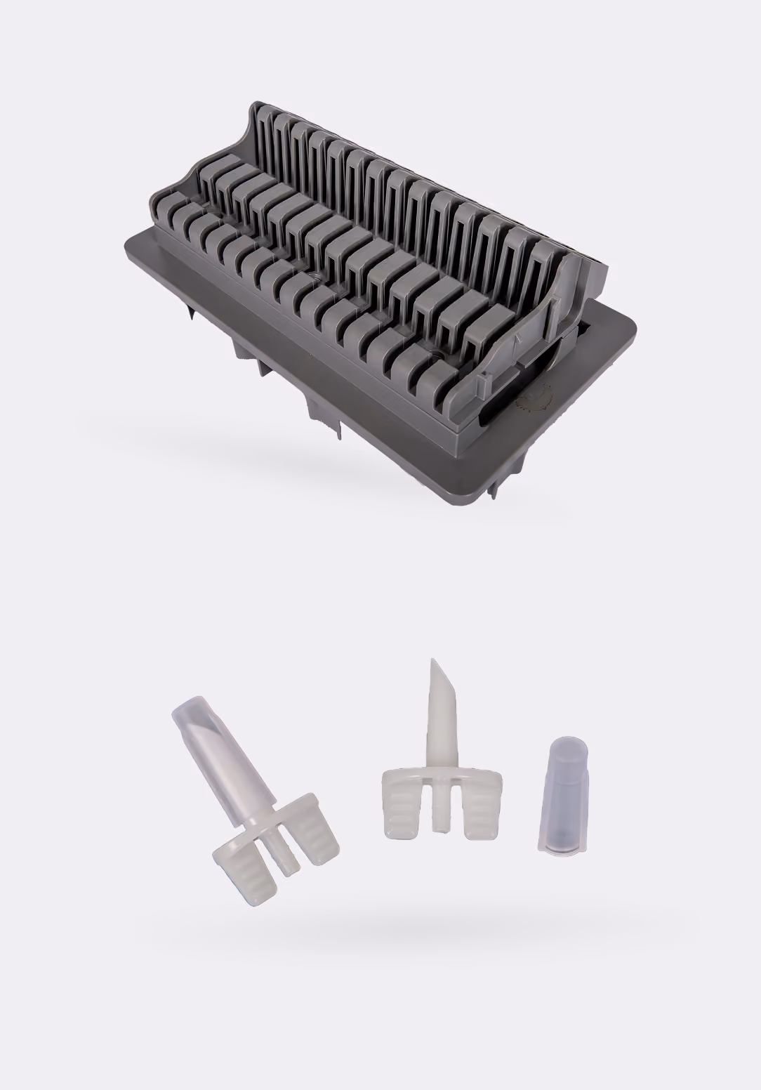 Molded plastic medical device trays and components used in the medical industry