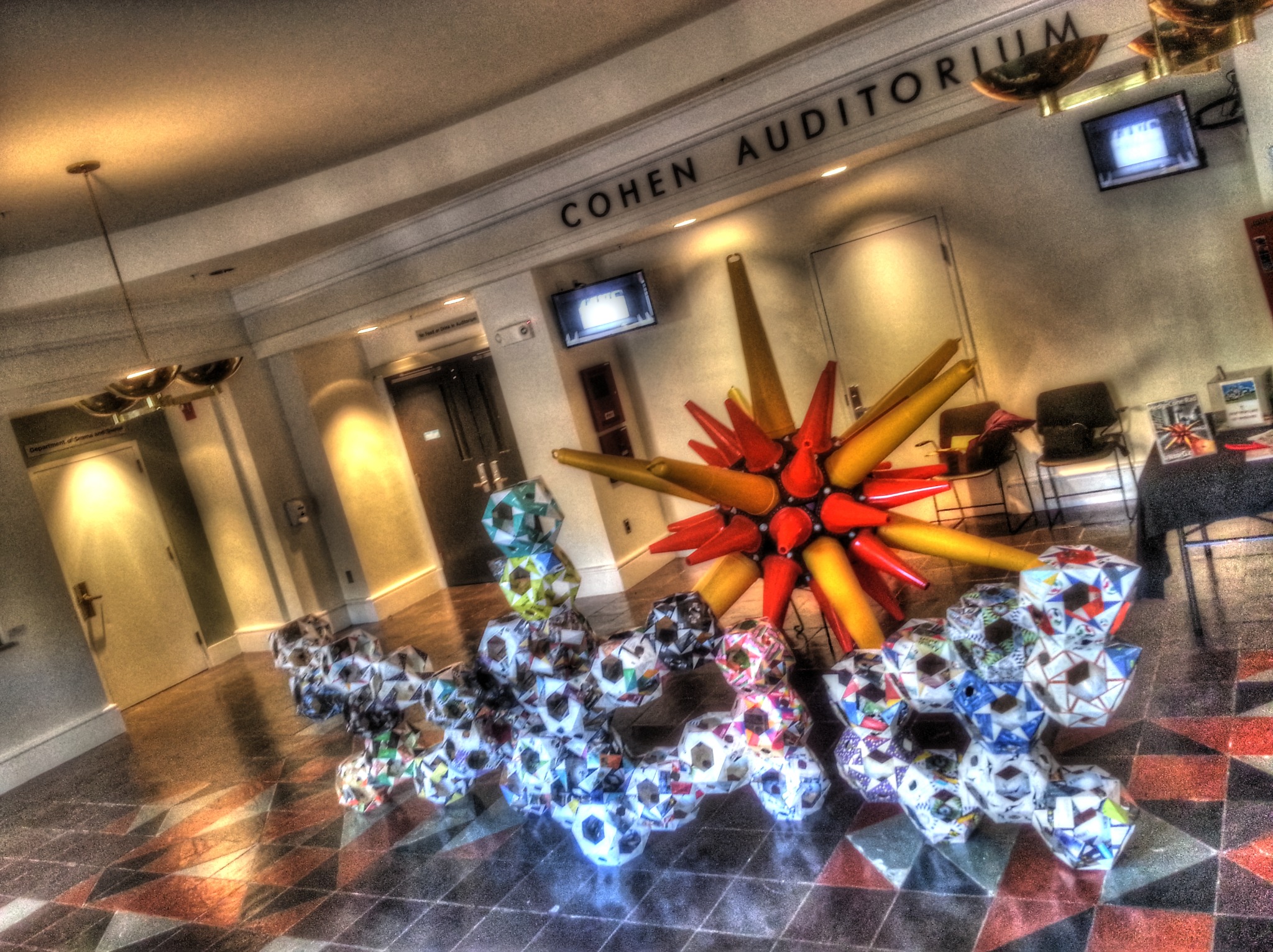 HedgeCone Rad with MeconoMorph components during installation in the Cohen Auditorium lobby, September 27, 2015.