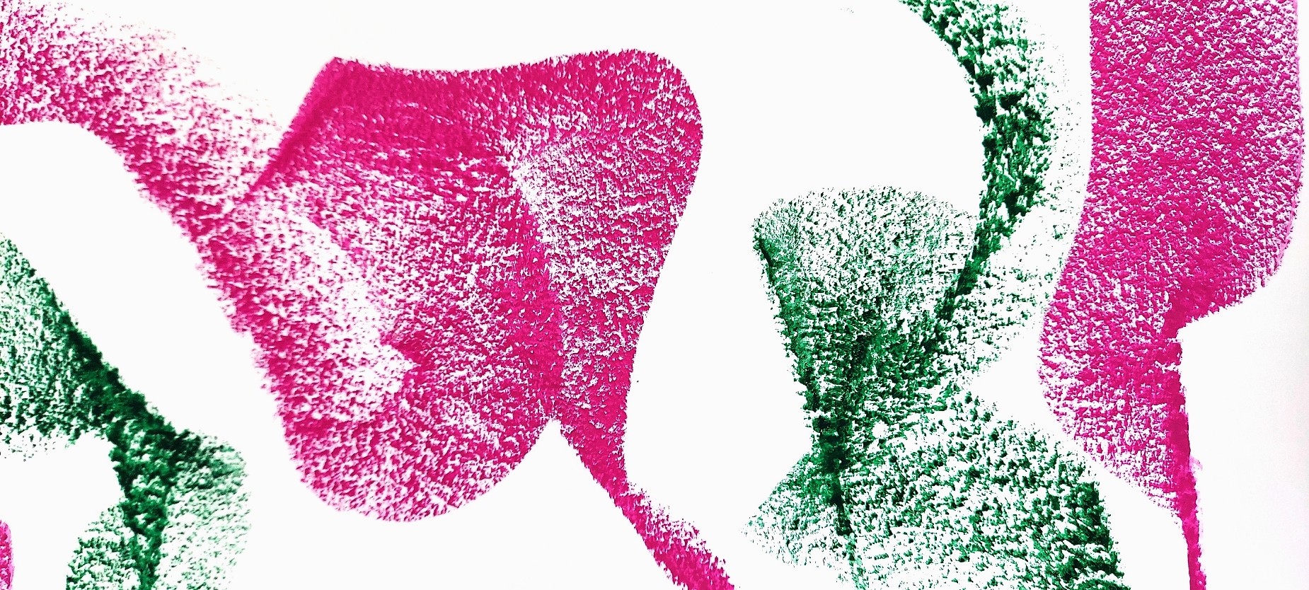 Detail of Nameless Number Twenty One showing green and magenta trajectories separated by exposed white paper.