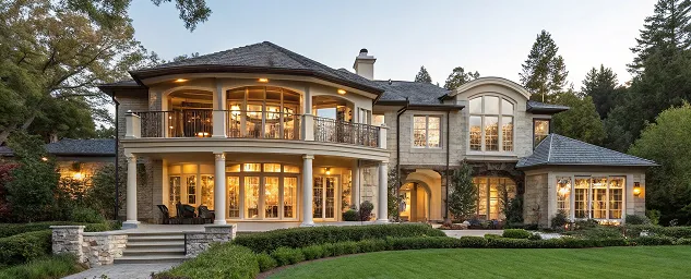 Exterior of a large luxury home with manicured landscaping