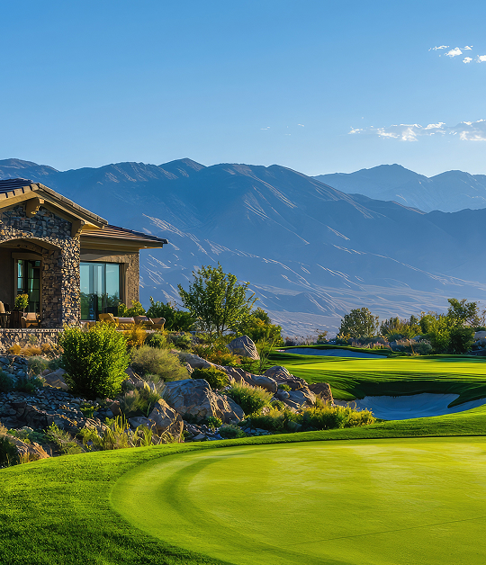 Luxury home overlooking a golf course with mountain views