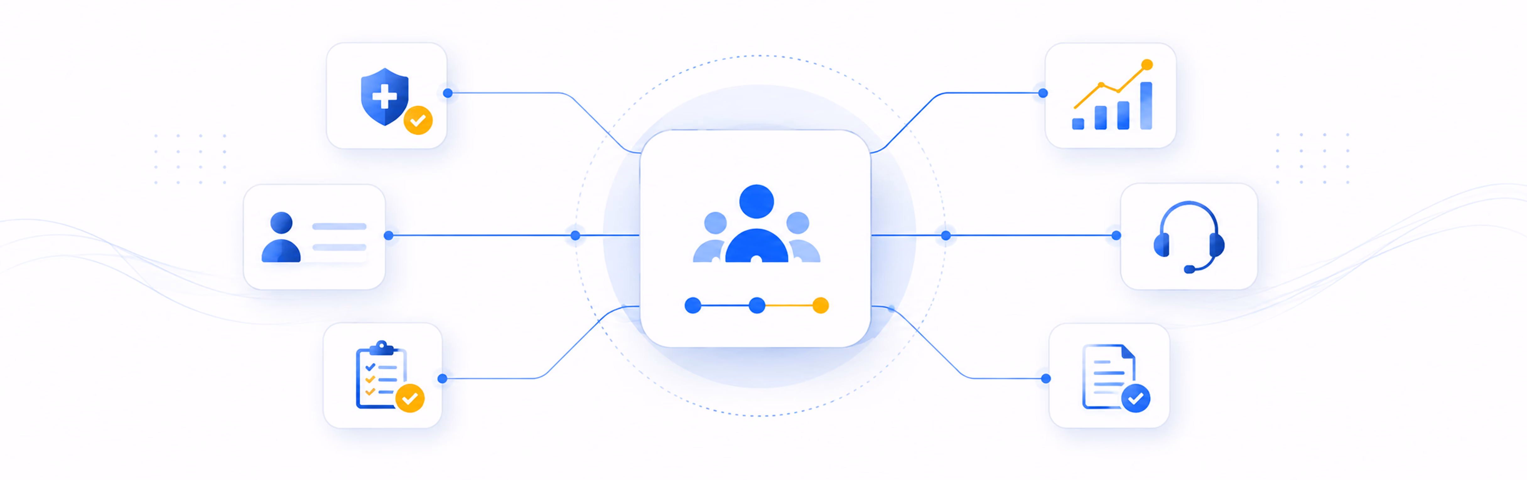 Business team collaborating at a round table with digital charts, documents, brain icon, and growth graph icons.