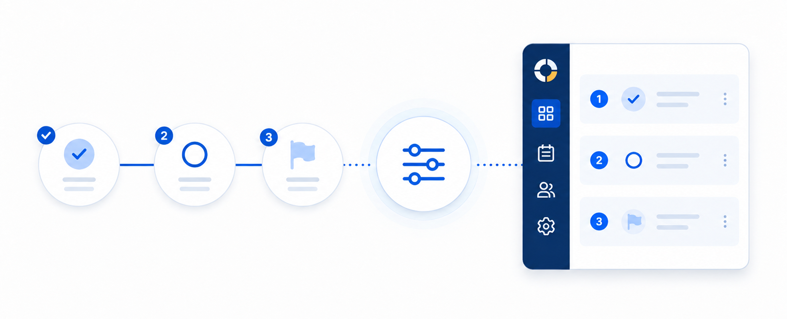 3D dashboard with charts, checklist, plant, and gear representing data analytics and management.