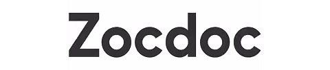 Zocdoc wordmark logo in bold black letters on a white background.