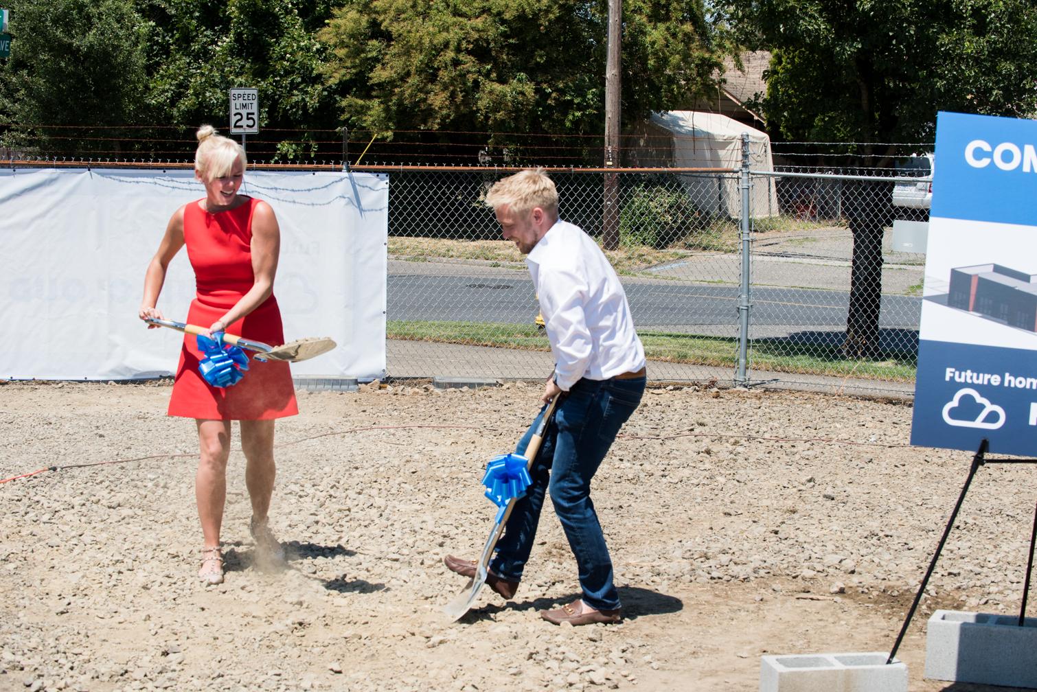 Kevin and Alex shoveling the first dirt to break ground on the FuelCloud headquarters