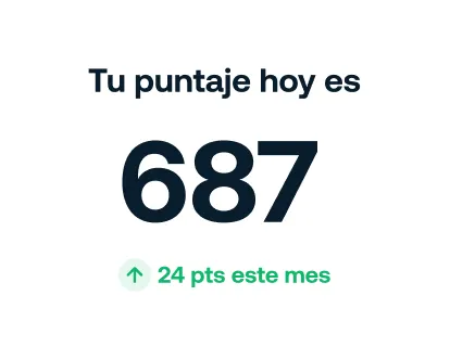Screen showing a score of 687 with an increase of 24 points this month.