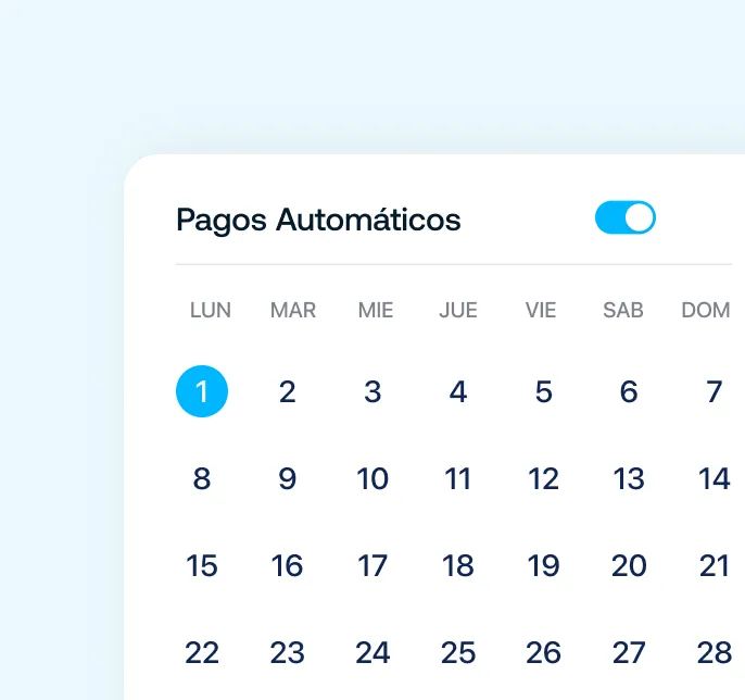 Interfaz de pagos automáticos con el logo de Spotify y el costo de $9.99 cada mes, mostrando un calendario donde el día 1 está resaltado en azul y un interruptor activado para pagos automáticos.