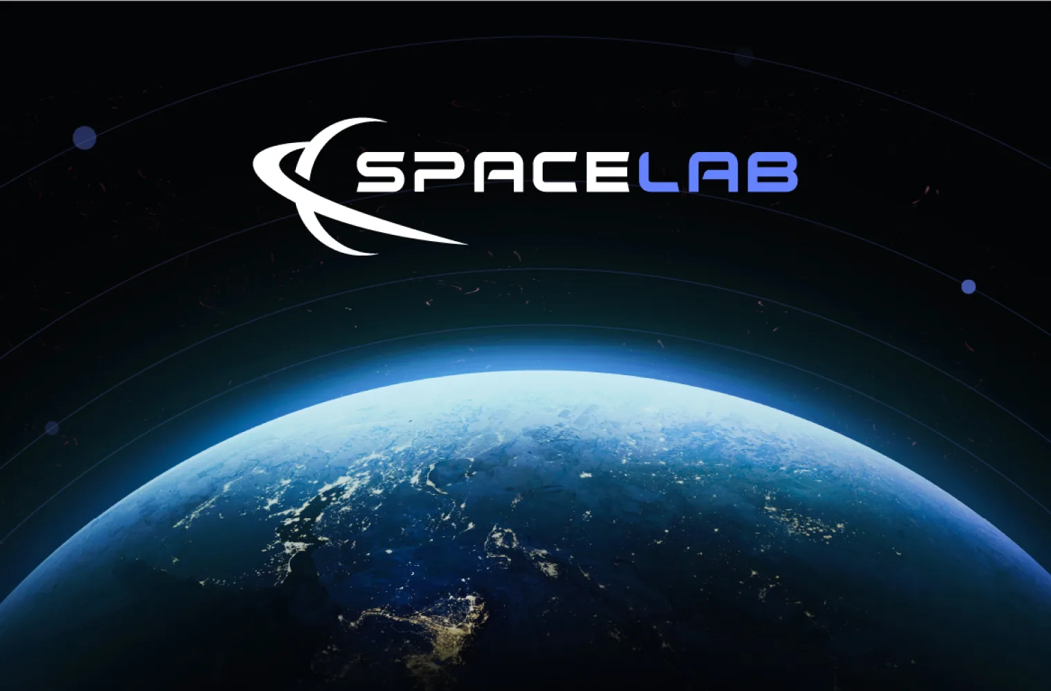 SpaceLab brand identity: logo over an orbital view of Earth