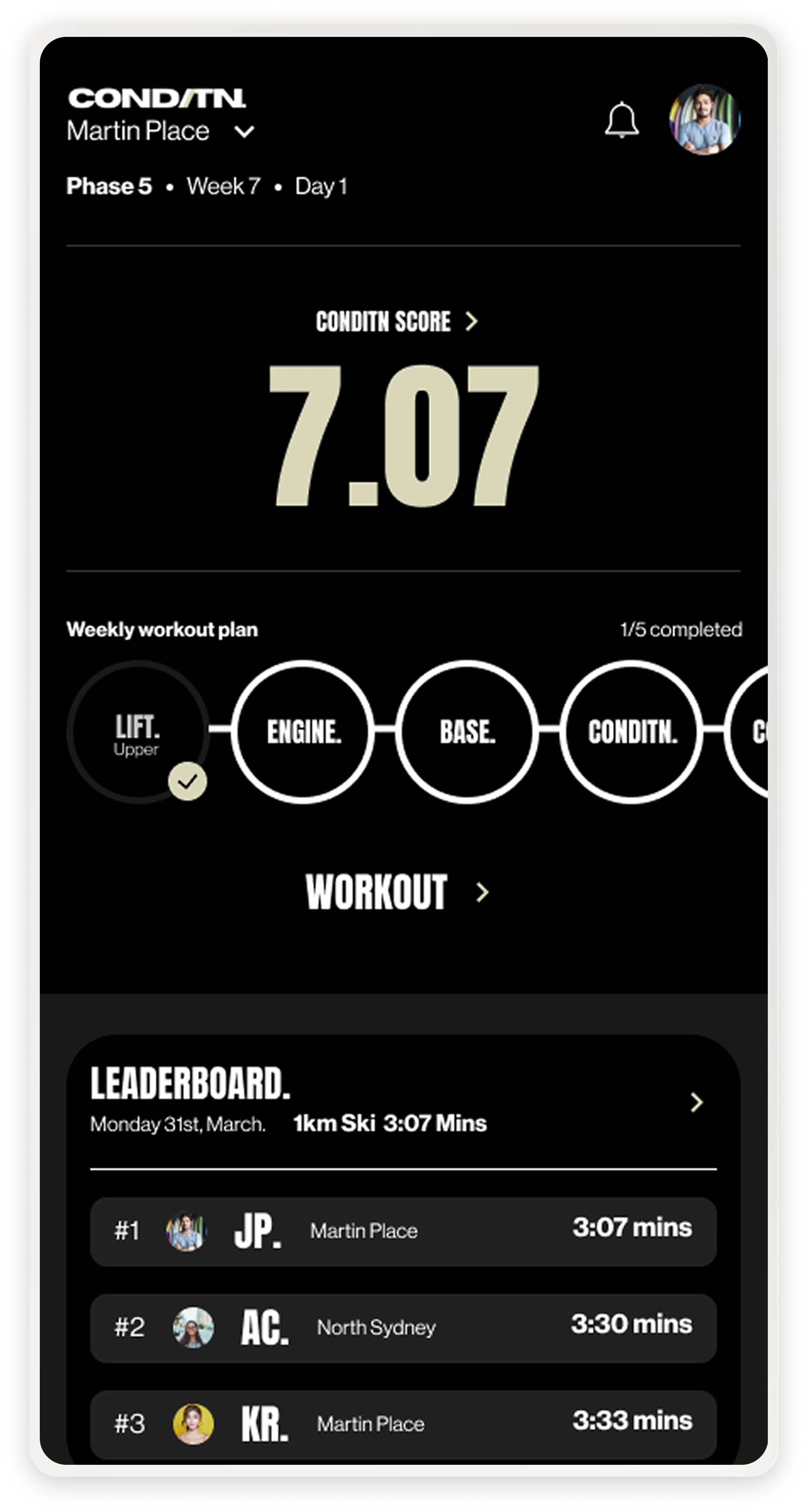 CONDITN workout tracking mobile app