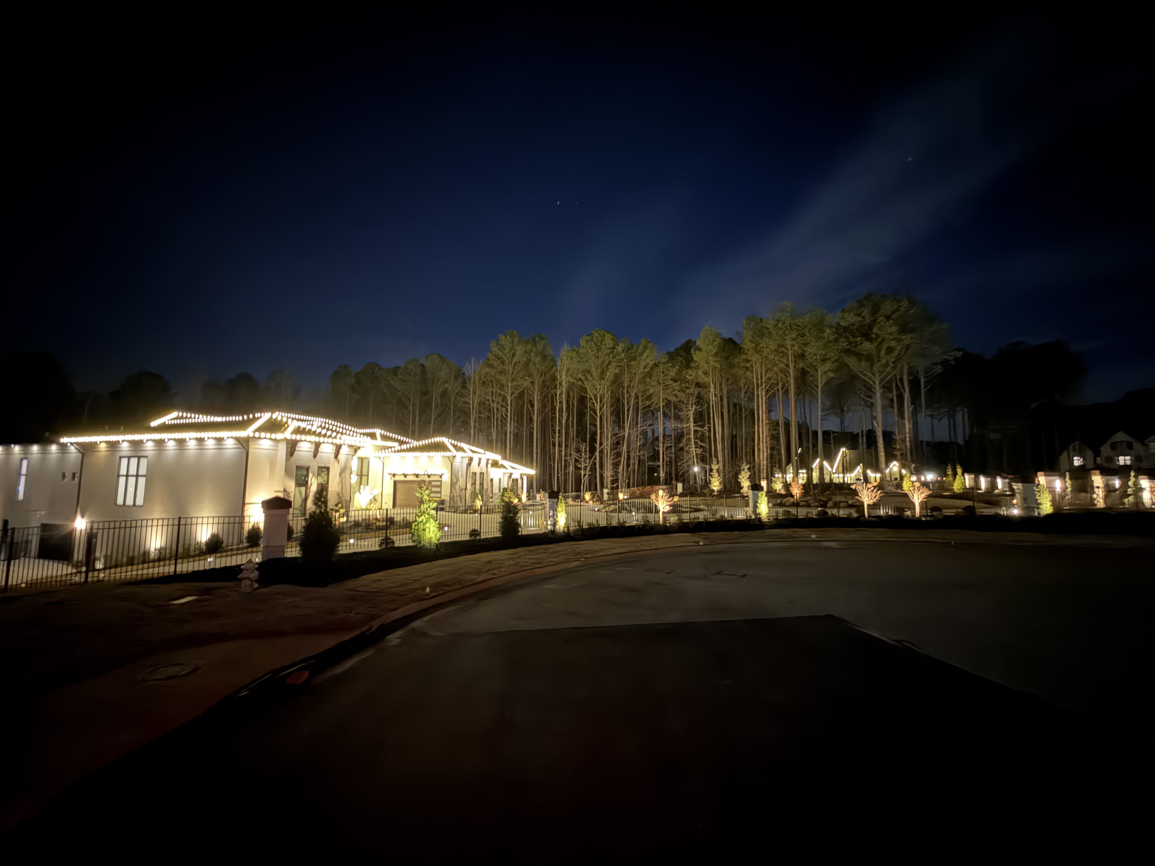 House decorated with holiday lights.