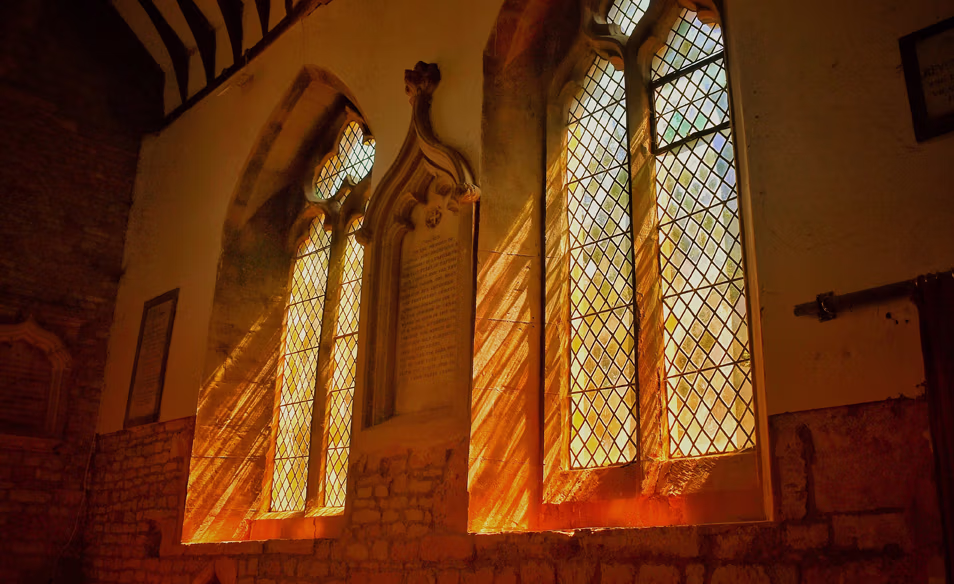 Sunlight through the windows of St Peter’s Church