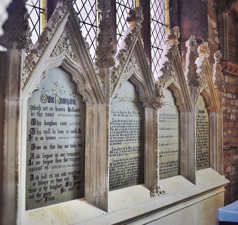 Decorated reredos behind the altar at St Peter’s Church