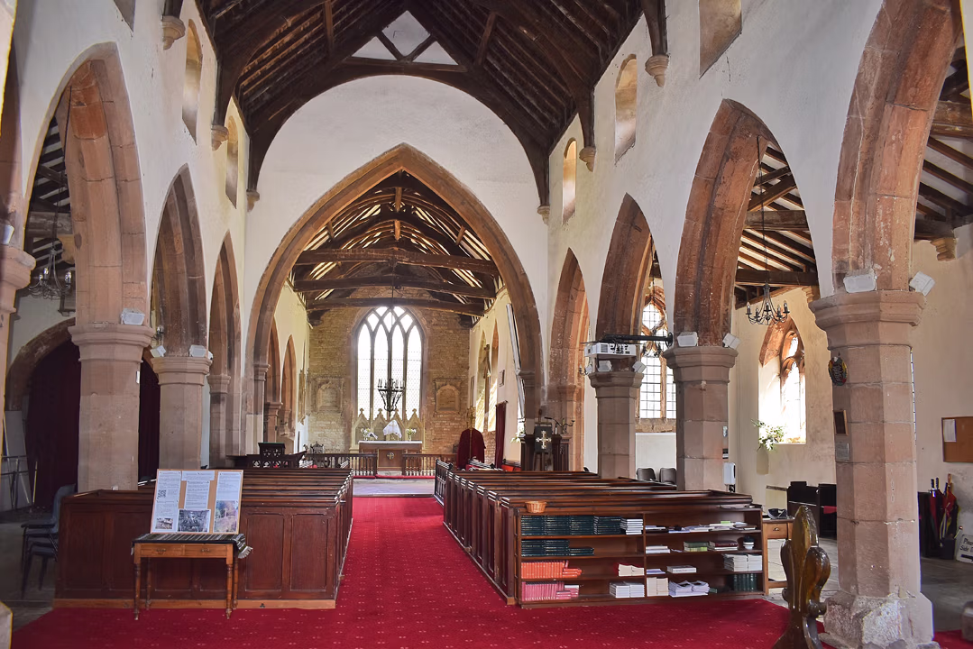Medieval nave inside St Peter’s Church, Grandborough