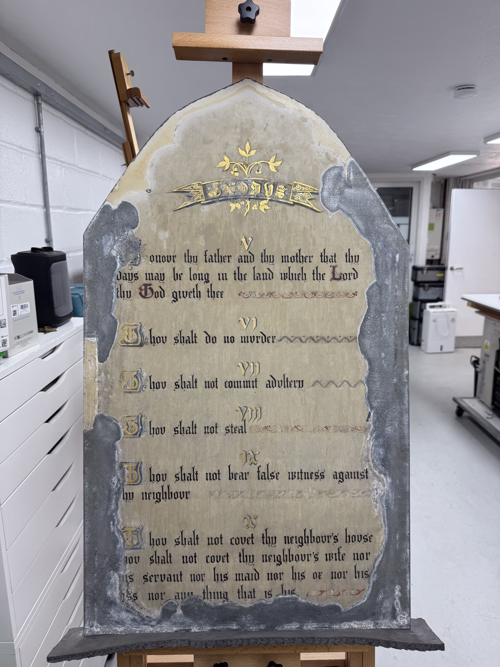 Commandments tablet removed from the reredos for conservation