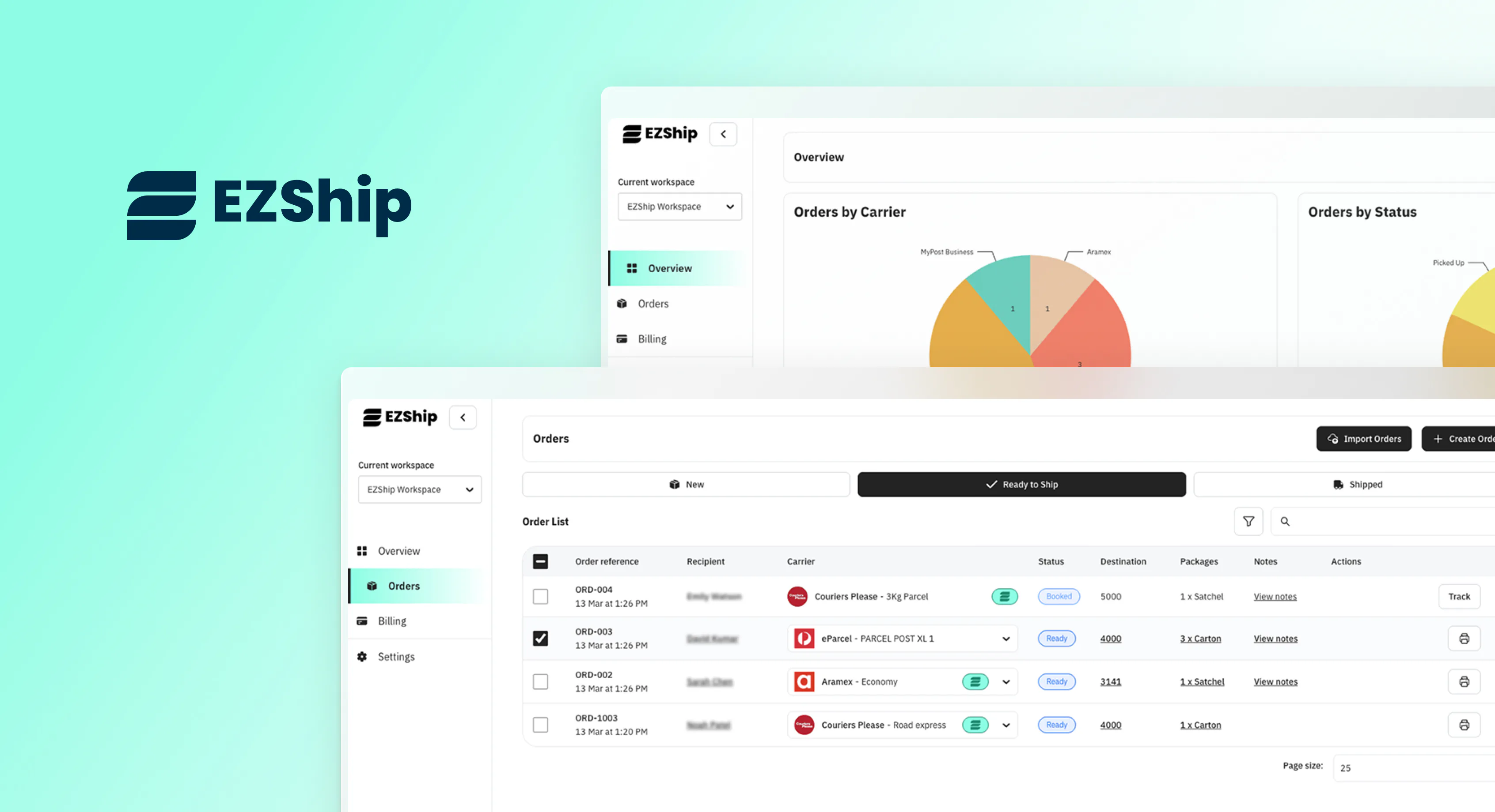 EZShip product interface from the Devika case study.