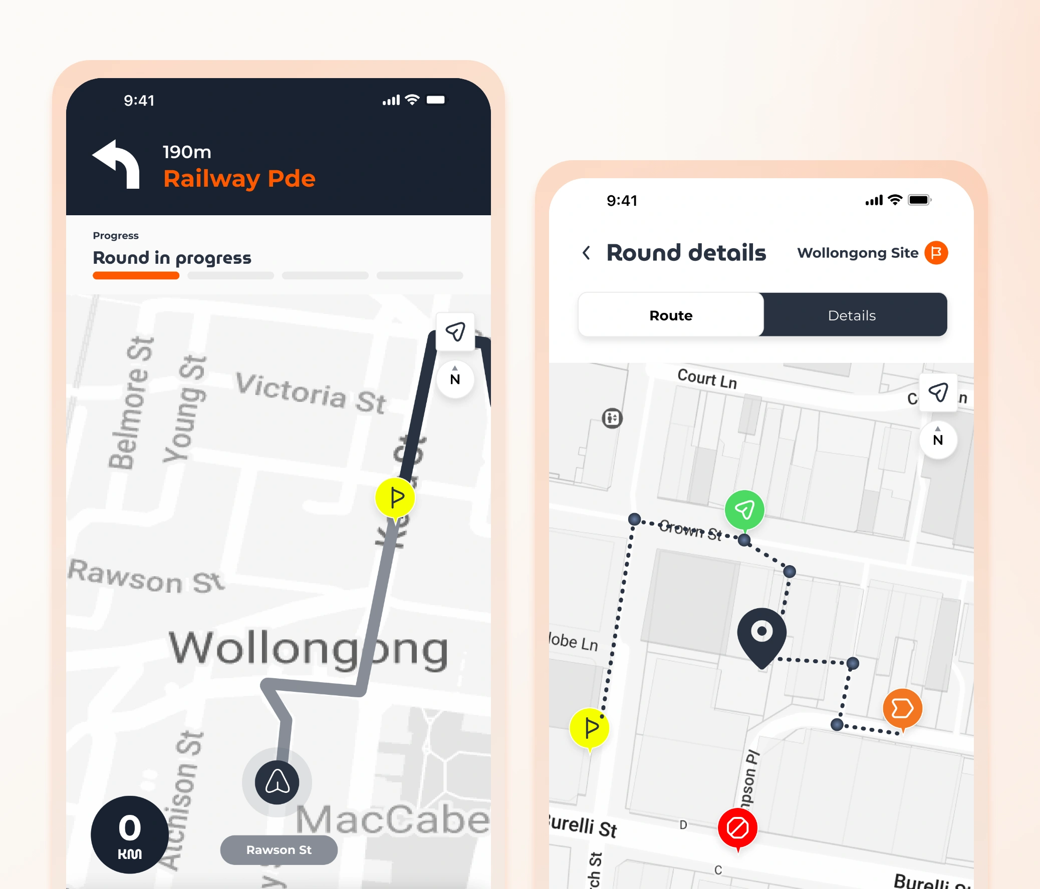 PathPoint driver app on route to a site, with the trip details.