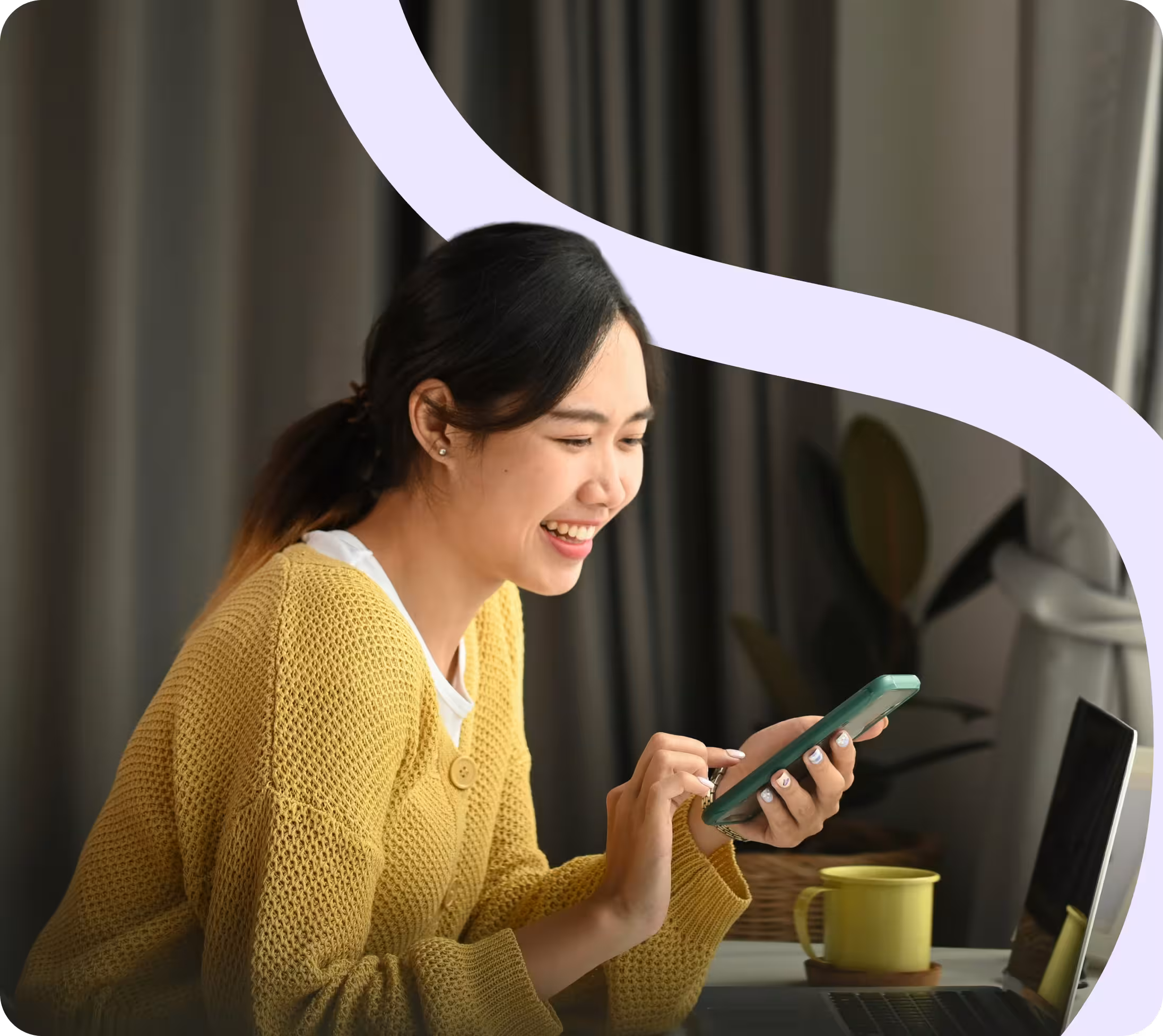 Happy customer comparing personal loan offers on her phone