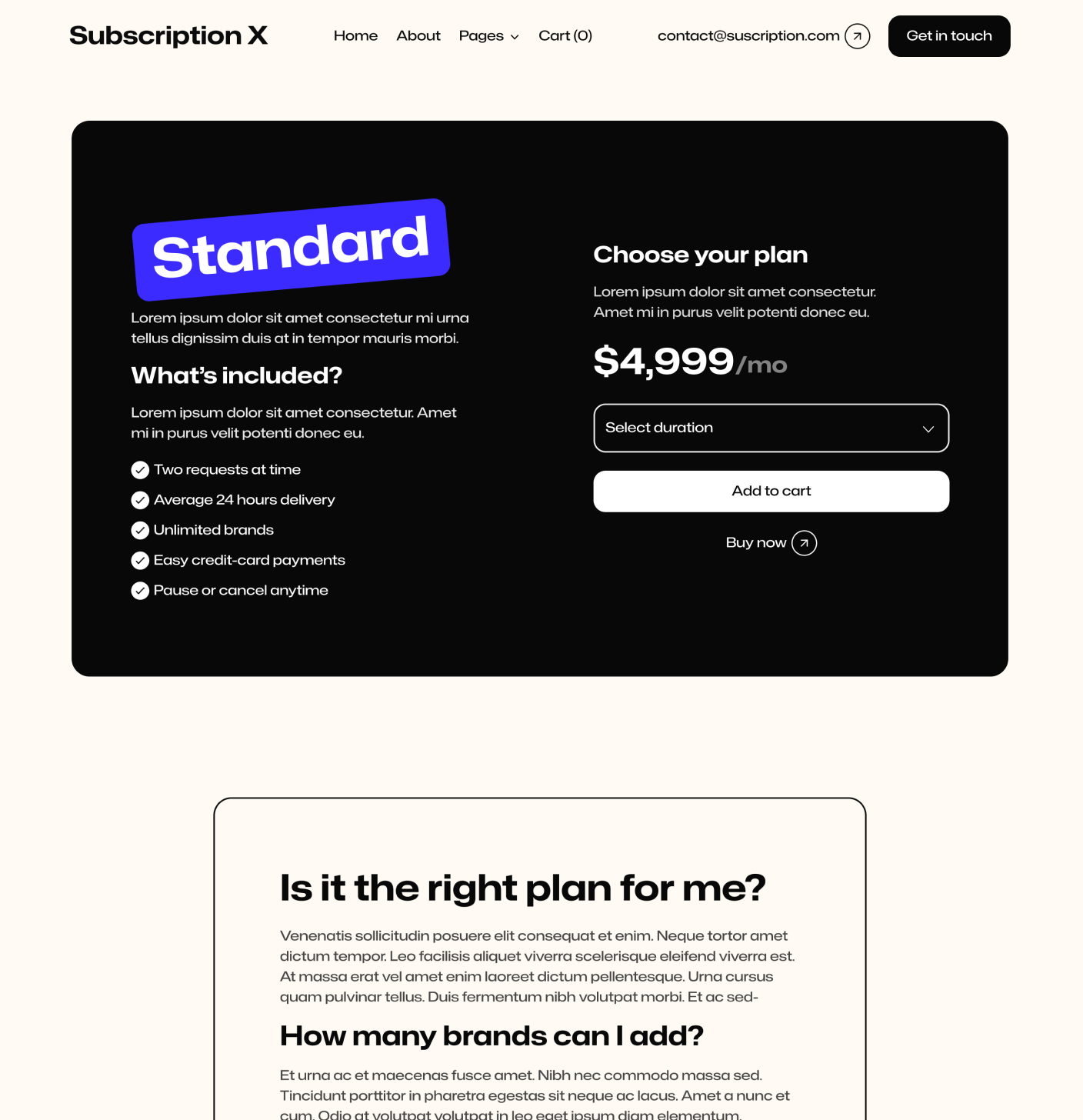 Subscription X - Pricing Single Main Page Unlimited Design Agency Webflow Template