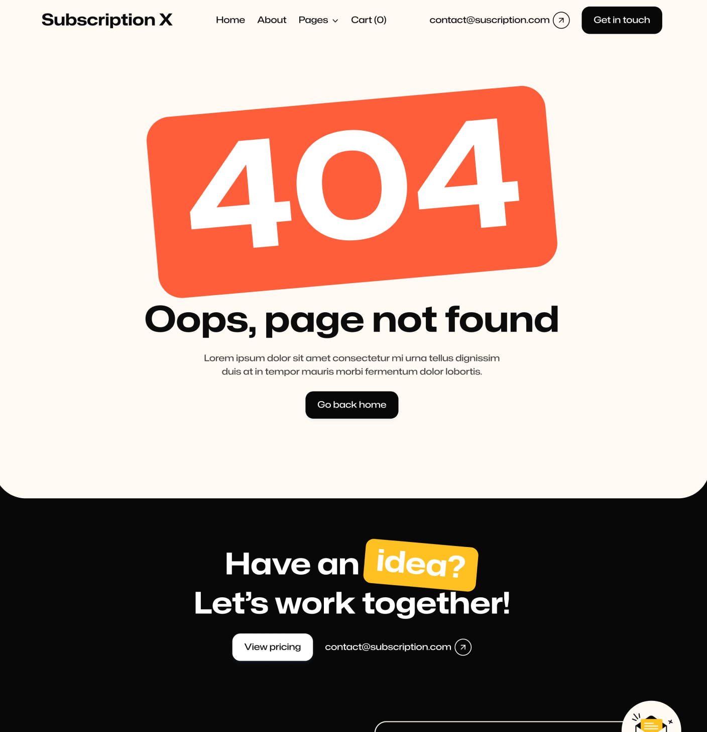 Subscription X - 404 Not Found Utility Page Unlimited Design Agency Webflow Template