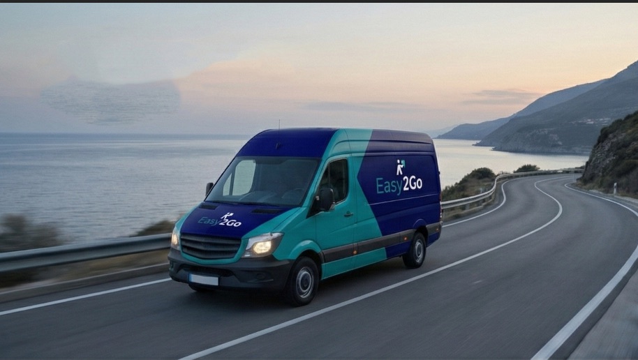 Véhicule Easy2go en tournée sur une route littorale