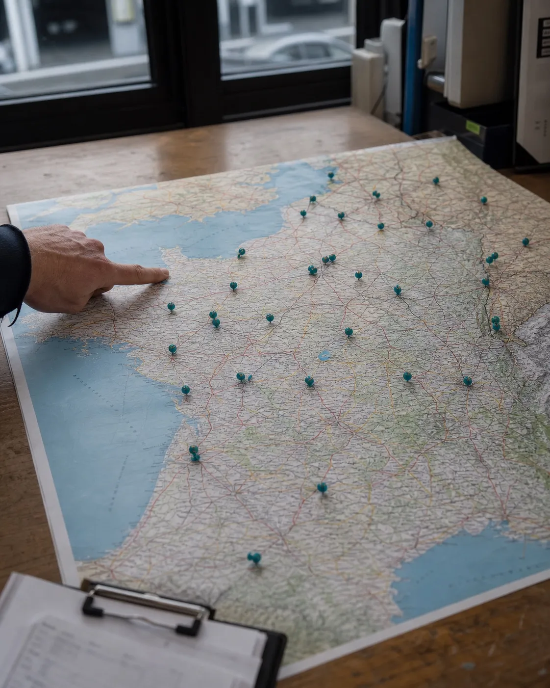 Carte de France et du Benelux utilisée pour planifier les implantations du réseau