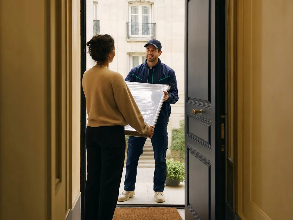 Remise d’un colis volumineux au seuil d’un appartement