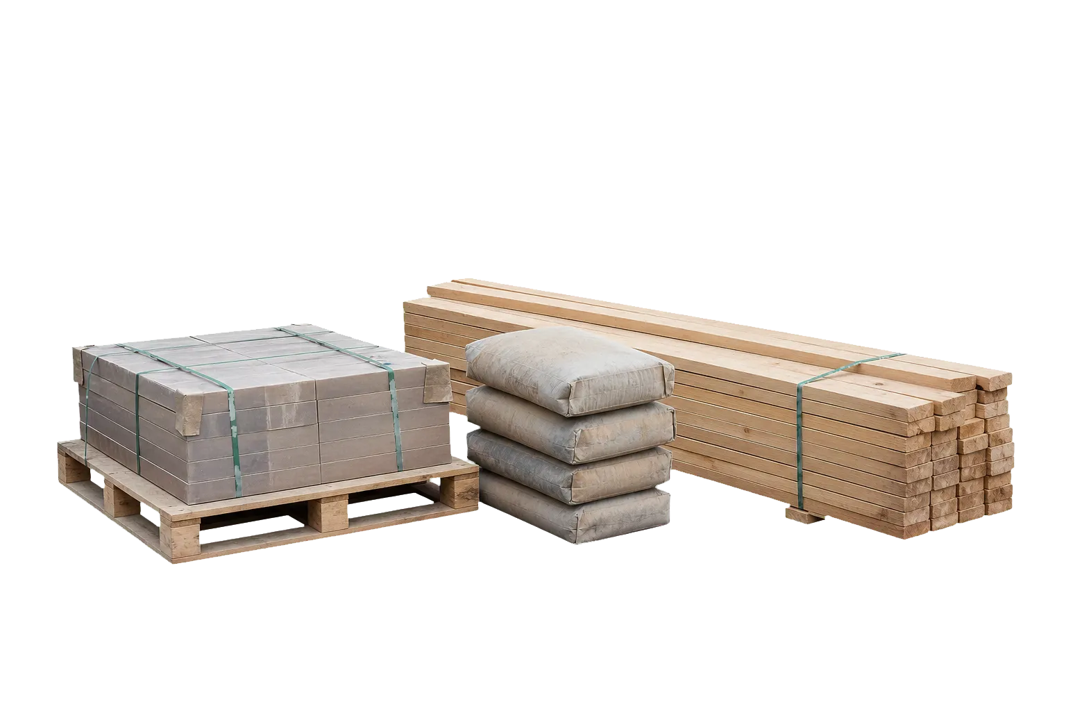 Palette de carrelage, ciment et bois déposée à destination